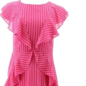 NWOT Du Jour Scoop-Neck Pink Striped Ruffle Dress Sz 4